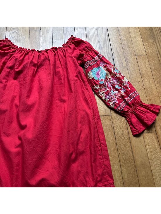 Free People Size S Red Fleur Du Jour Floral Embroidered Boho Off Shoulder Dress - Picture 15 of 16
